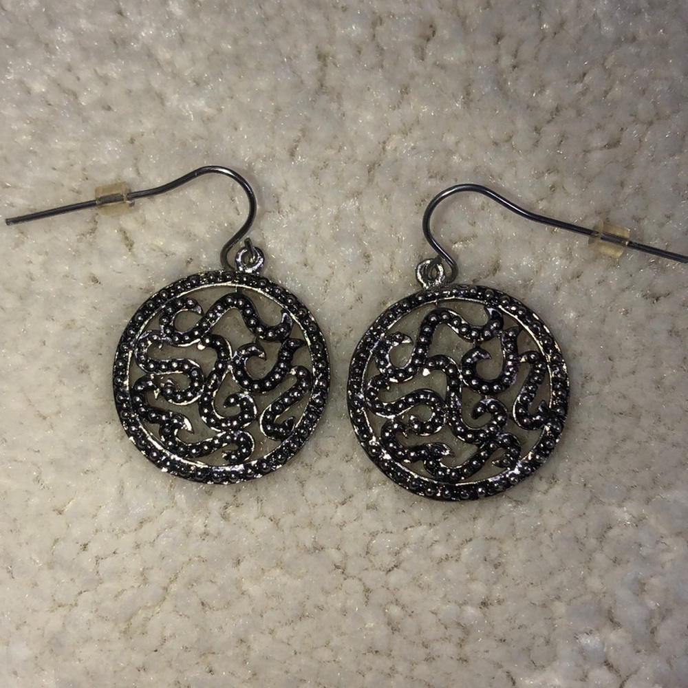 Pewter Detailed Drop Earrings